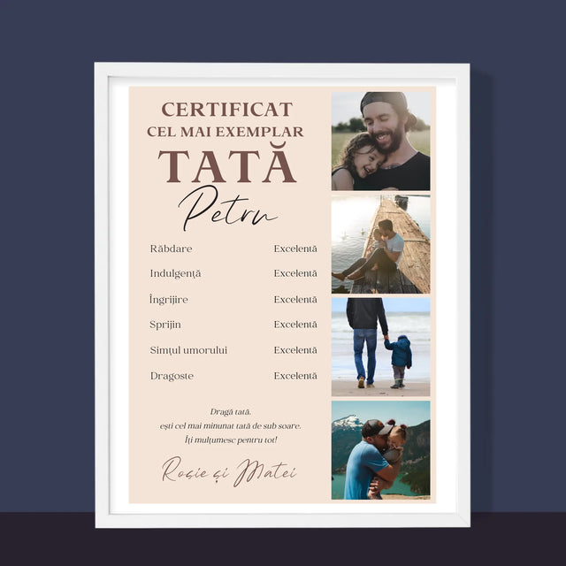 Colaj De Fotografii: Certificat De Tată Exemplar - Imprimare Cu Ramă 30X40 (Verticală)