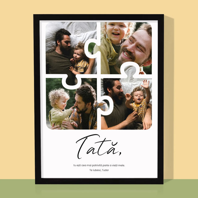 Colaj De Fotografii: Puzzle Fotografie Pentru Tata - Imprimare Cu Ramă 30X40 (Verticală)