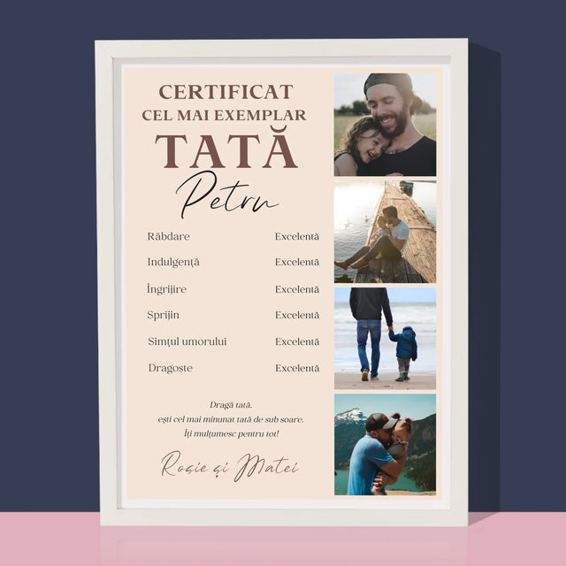 Colaj De Fotografii: Certificat De Tată Exemplar - Imprimare Cu Ramă 30X40 (Verticală)