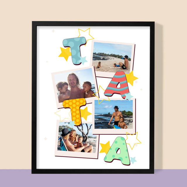 Colaj De Fotografii: Litere Tată - Imprimare Cu Ramă 30X40 (Verticală)