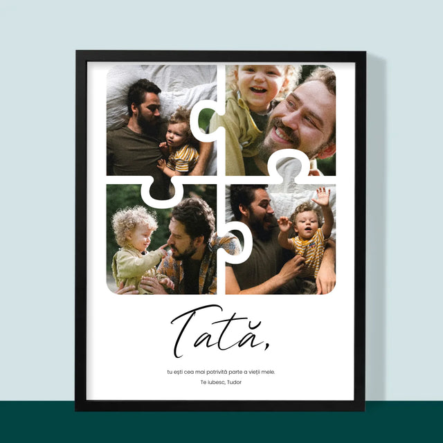 Colaj De Fotografii: Puzzle Fotografie Pentru Tata - Imprimare Cu Ramă 30X40 (Verticală)