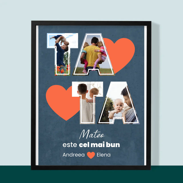 Colaj De Fotografii: Tata Este Cel Mai Bun - Imprimare Cu Ramă 30X40 (Verticală)