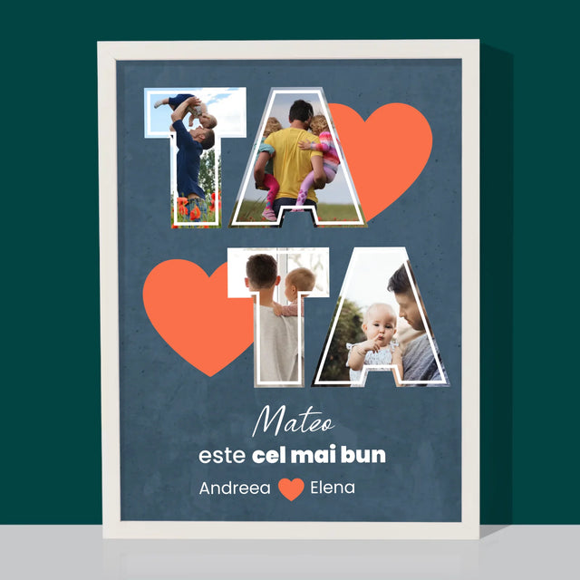 Colaj De Fotografii: Tata Este Cel Mai Bun - Imprimare Cu Ramă 30X40 (Verticală)