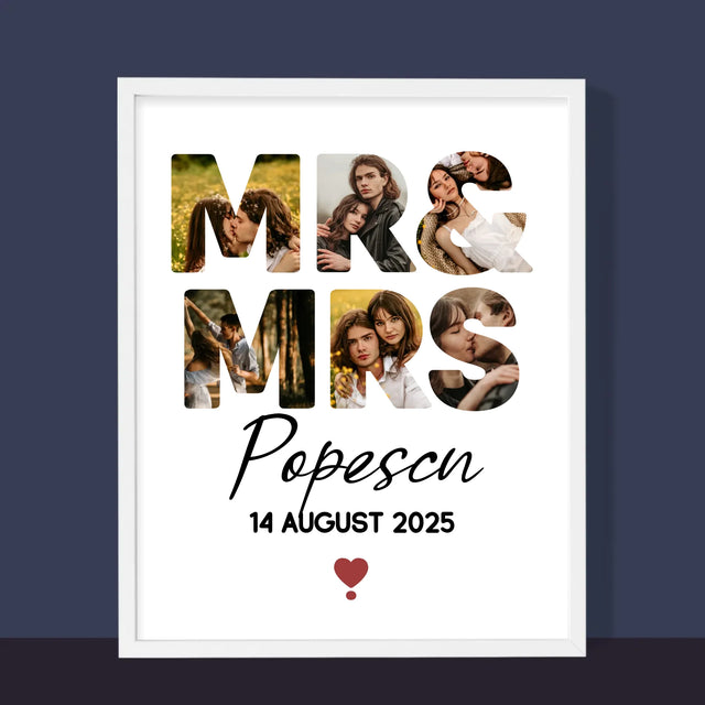 Cuvânt Din Fotografii: Mr&Mrs - Imprimare Cu Ramă 30X40 (Verticală)