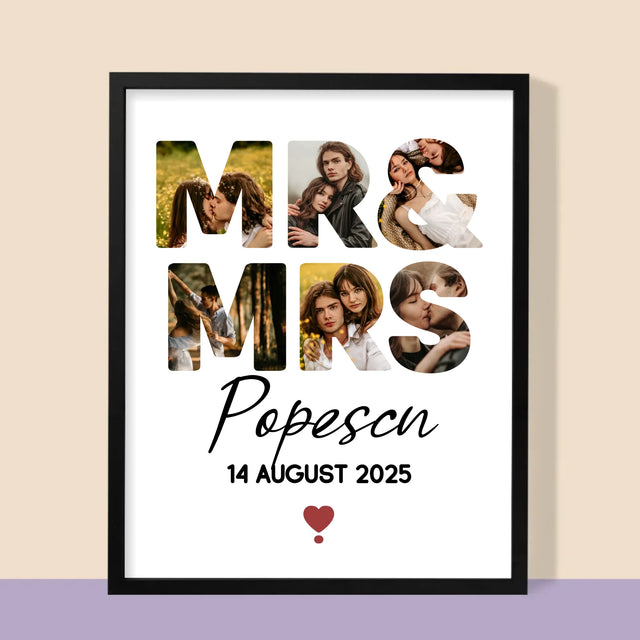 Cuvânt Din Fotografii: Mr&Mrs - Imprimare Cu Ramă 30X40 (Verticală)