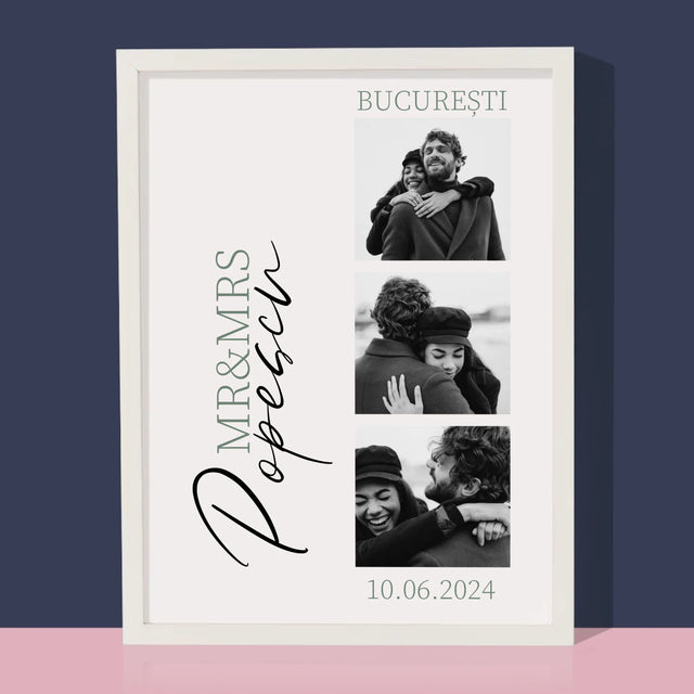 Colaj De Fotografii: Mr&Mrs Nunta - Imprimare Cu Ramă 30X40 (Verticală)