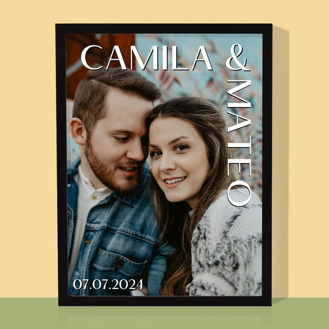 Fotografie Si Semnătură: Nume Nuntă - Imprimare Cu Ramă 30X40 (Verticală)