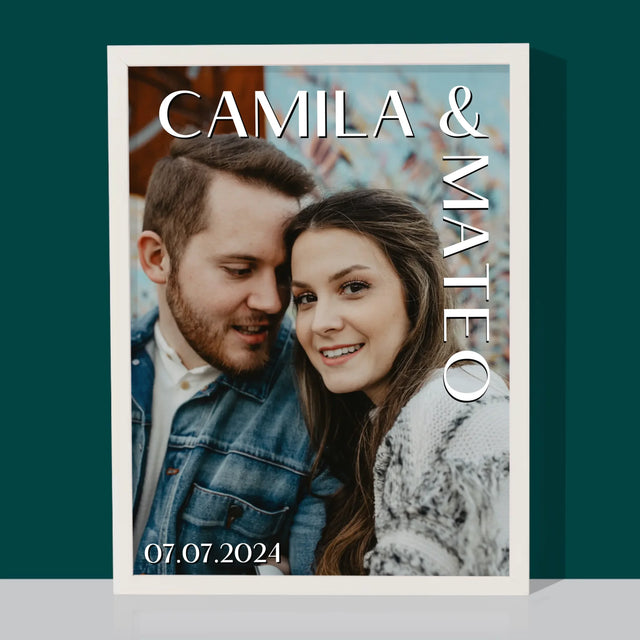 Fotografie Si Semnătură: Nume Nuntă - Imprimare Cu Ramă 30X40 (Verticală)