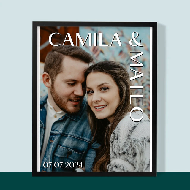 Fotografie Si Semnătură: Nume Nuntă - Imprimare Cu Ramă 30X40 (Verticală)