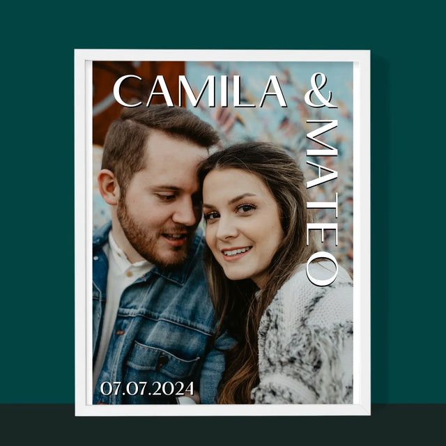 Fotografie Si Semnătură: Nume Nuntă - Imprimare Cu Ramă 30X40 (Verticală)