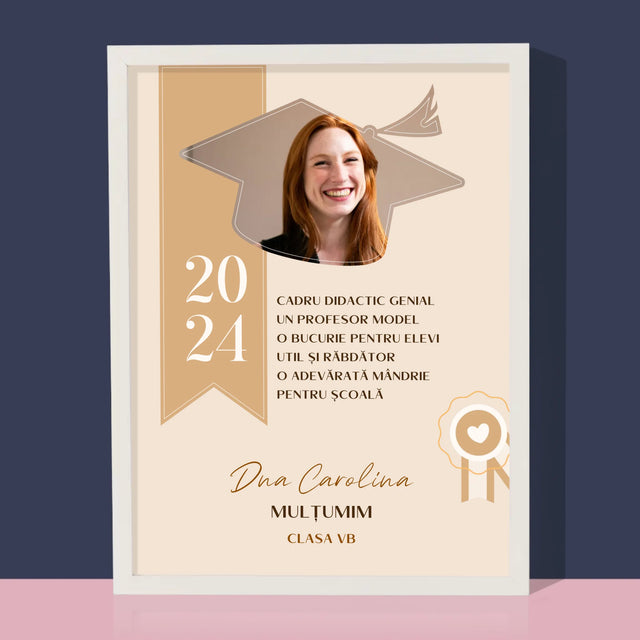 Fotografie Si Semnătură: Diplomă De Recunoștință Pentru Învățătoare - Imprimare Cu Ramă 30X40 (Verticală)