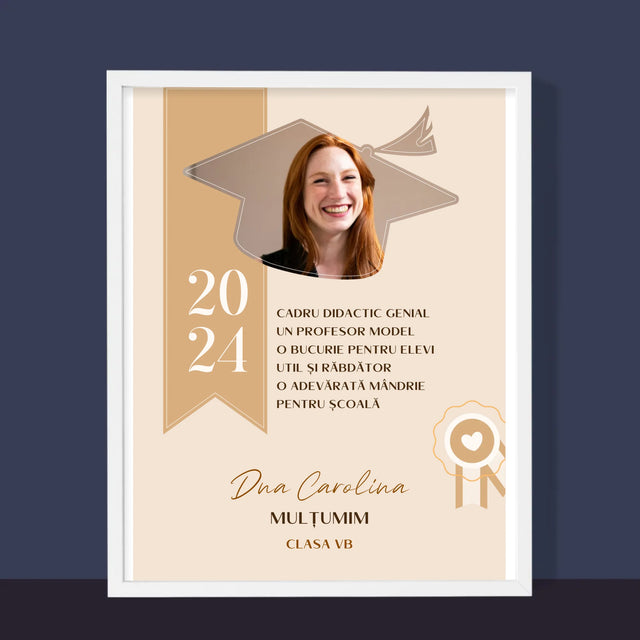 Fotografie Si Semnătură: Diplomă De Recunoștință Pentru Învățătoare - Imprimare Cu Ramă 30X40 (Verticală)