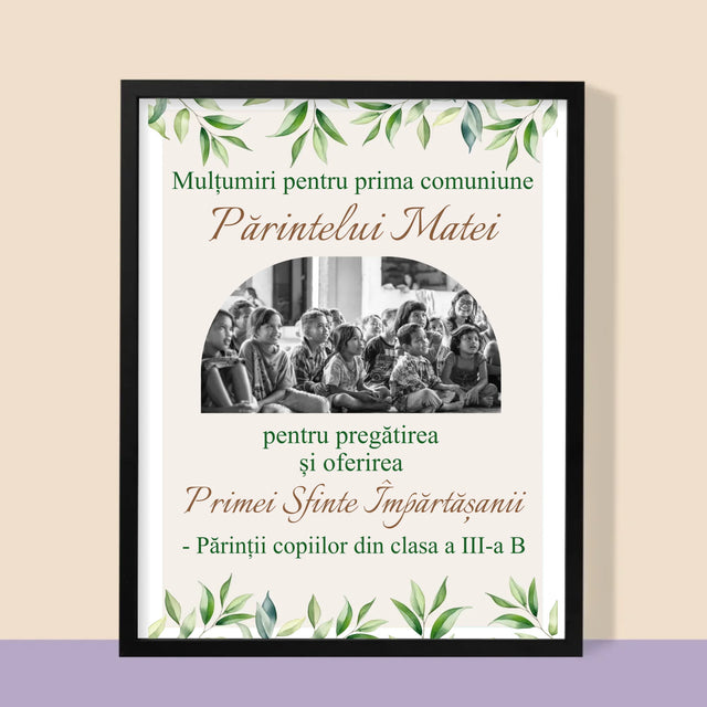 Fotografie Si Semnătură: Mulțumiri Pentru Prima Comuniune - Imprimare Cu Ramă 30X40 (Verticală)