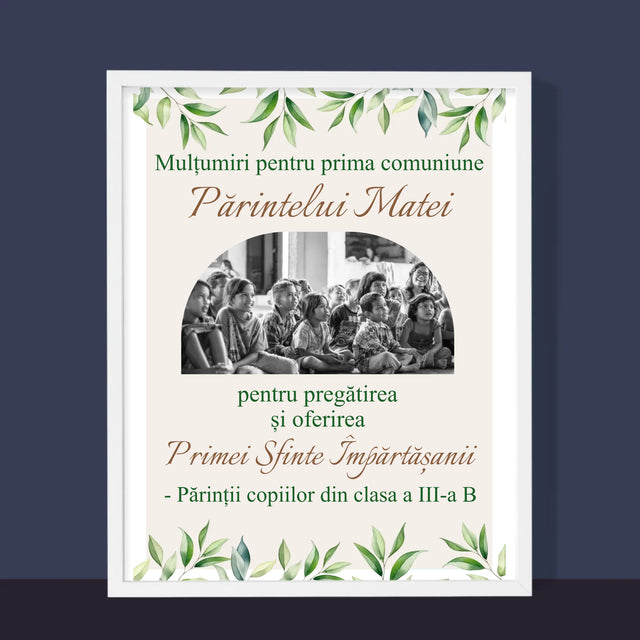 Fotografie Si Semnătură: Mulțumiri Pentru Prima Comuniune - Imprimare Cu Ramă 30X40 (Verticală)