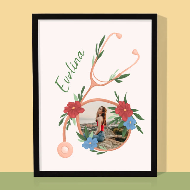 Fotografie Si Semnătură: Stetoscopul Cu Flori - Imprimare Cu Ramă 30X40 (Verticală)