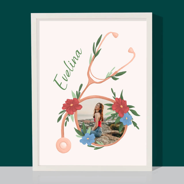 Fotografie Si Semnătură: Stetoscopul Cu Flori - Imprimare Cu Ramă 30X40 (Verticală)