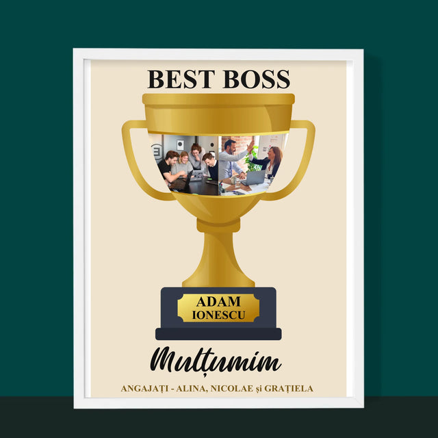 Colaj De Fotografii: Cupa Best Boss - Imprimare Cu Ramă 30X40 (Verticală)