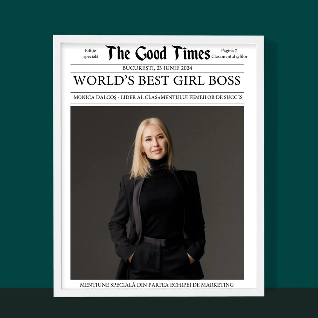 Copertă Derevistă: World’S Best Girl Boss - Imprimare Cu Ramă 30X40 (Verticală)