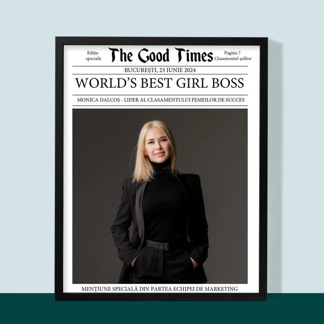 Copertă Derevistă: World’S Best Girl Boss - Imprimare Cu Ramă 30X40 (Verticală)
