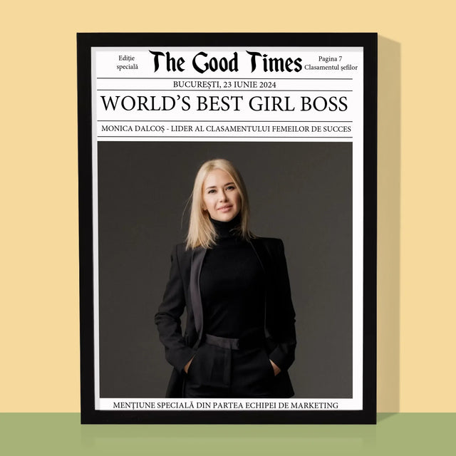 Copertă Derevistă: World’S Best Girl Boss - Imprimare Cu Ramă 30X40 (Verticală)