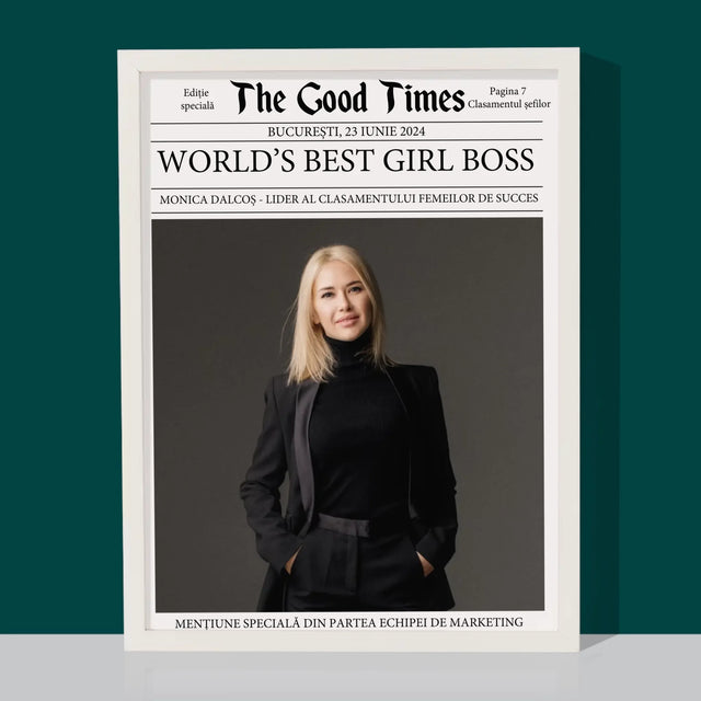 Copertă Derevistă: World’S Best Girl Boss - Imprimare Cu Ramă 30X40 (Verticală)