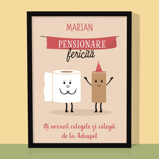 Numele Și Semnătura: Pensionare Fericită - Imprimare Cu Ramă 30X40 (Verticală)
