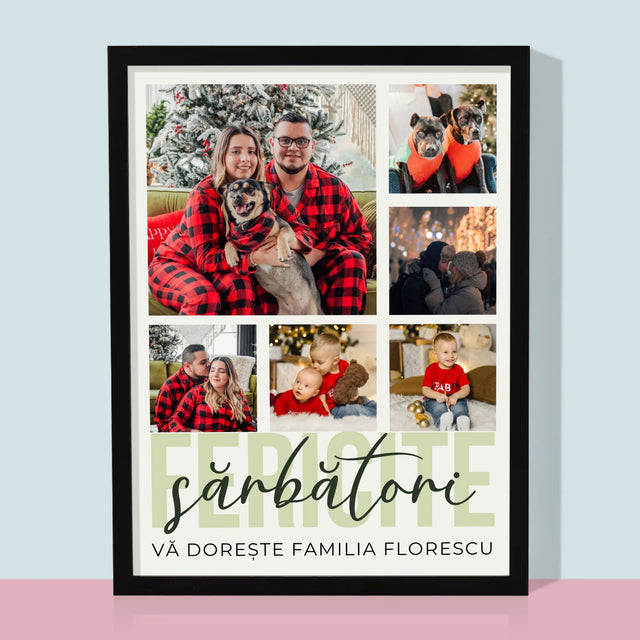Colaj De Fotografii: Sărbători Fericite - Imprimare Cu Ramă 30X40 (Verticală)