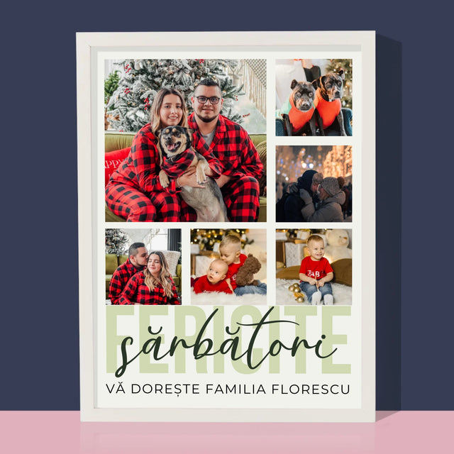 Colaj De Fotografii: Sărbători Fericite - Imprimare Cu Ramă 30X40 (Verticală)