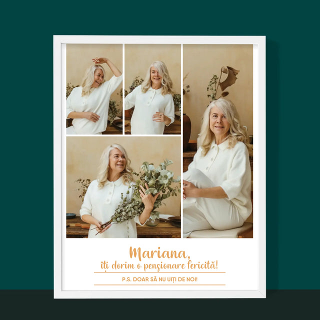 Colaj De Fotografii: Pensionare Fericită! - Imprimare Cu Ramă 30X40 (Verticală)