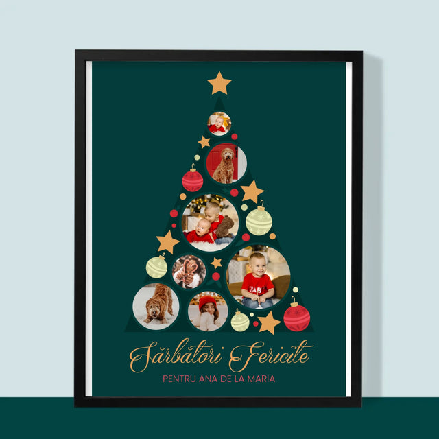 Colaj De Fotografii: Brad, Jucării De Brad - Imprimare Cu Ramă 30X40 (Verticală)