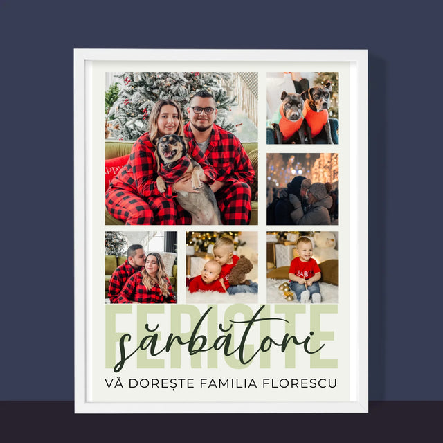Colaj De Fotografii: Sărbători Fericite - Imprimare Cu Ramă 30X40 (Verticală)