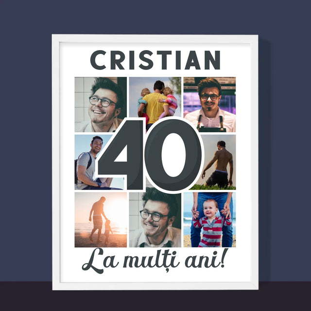 Colaj De Fotografii: 40 De Ani - Imprimare Cu Ramă 30X40 (Verticală)