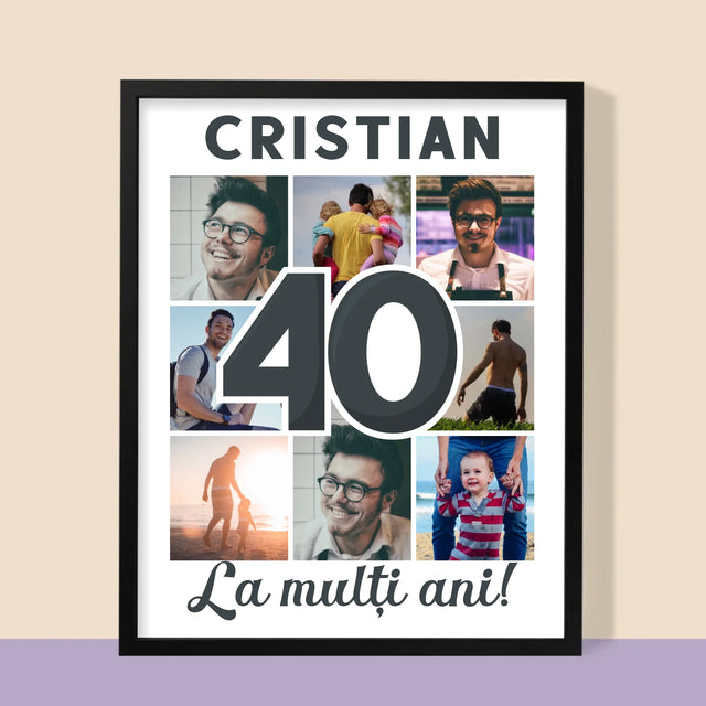 Colaj De Fotografii: 40 De Ani - Imprimare Cu Ramă 30X40 (Verticală)