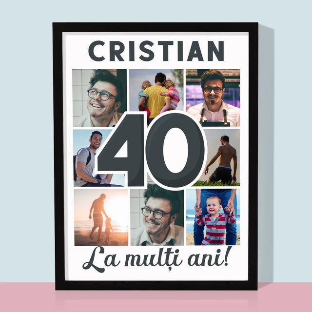 Colaj De Fotografii: 40 De Ani - Imprimare Cu Ramă 30X40 (Verticală)