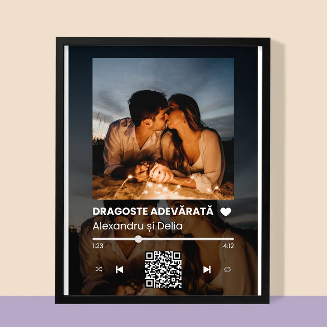 Fotografie Si Semnătură: Spotify Cu Fotografiile Tale Și Codul Qr - Imprimare Cu Ramă 30X40 (Verticală)