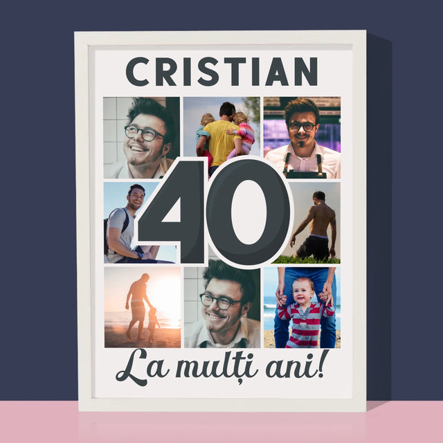 Colaj De Fotografii: 40 De Ani - Imprimare Cu Ramă 30X40 (Verticală)