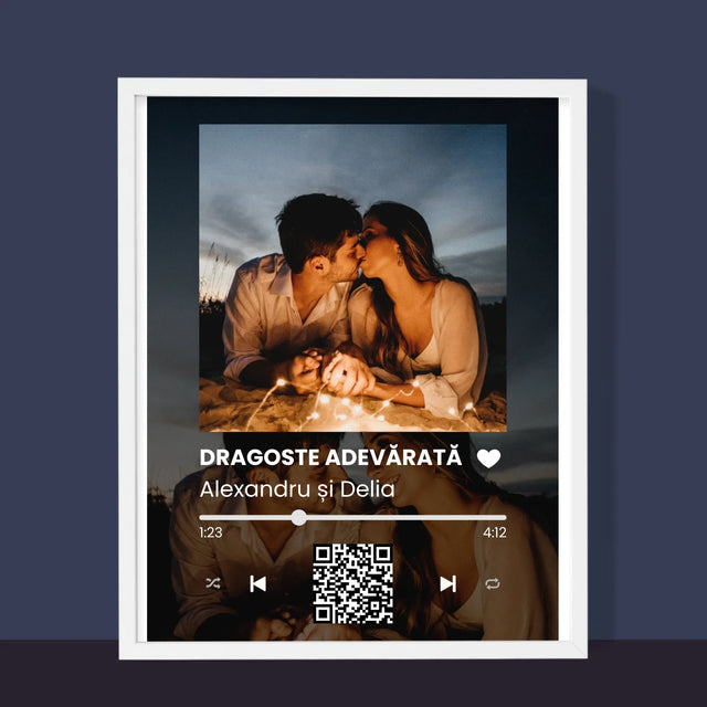 Fotografie Si Semnătură: Spotify Cu Fotografiile Tale Și Codul Qr - Imprimare Cu Ramă 30X40 (Verticală)