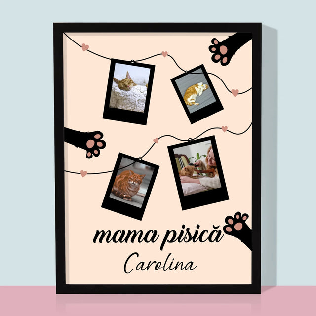 Colaj De Fotografii: Mama Pisică Polaroid - Imprimare Cu Ramă 30X40 (Verticală)