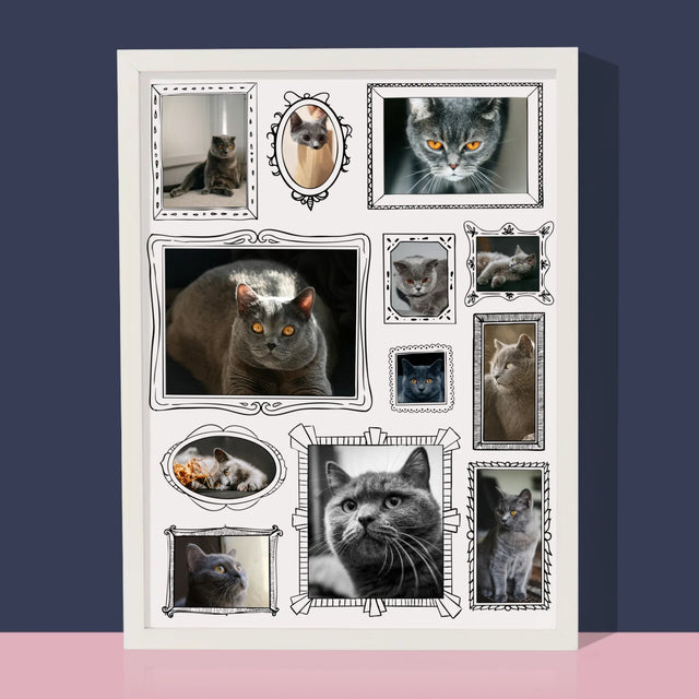 Colaj De Fotografii: Perete Galereia Cu Pisic - Imprimare Cu Ramă 30X40 (Verticală)