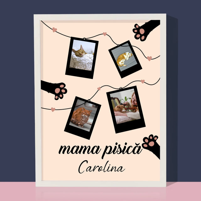 Colaj De Fotografii: Mama Pisică Polaroid - Imprimare Cu Ramă 30X40 (Verticală)