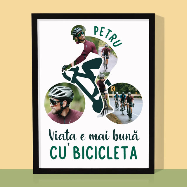 Formă Din Fotografii: Viața E Mai Bună Cu Bicicleta - Imprimare Cu Ramă 30X40 (Verticală)