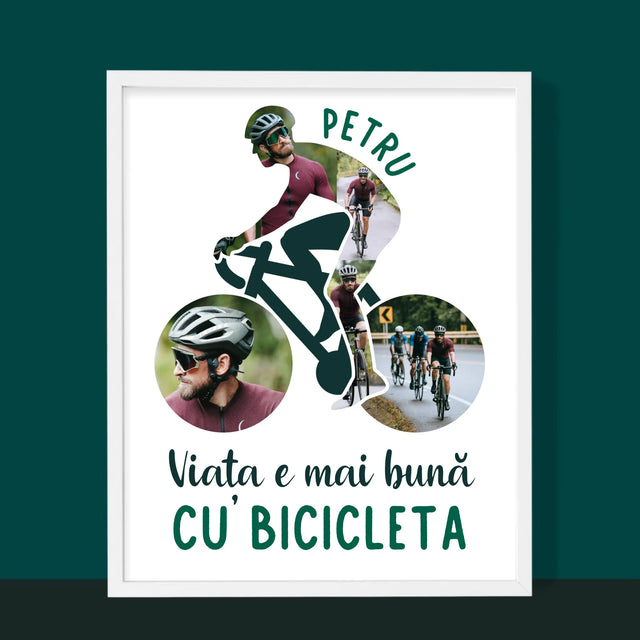 Formă Din Fotografii: Viața E Mai Bună Cu Bicicleta - Imprimare Cu Ramă 30X40 (Verticală)