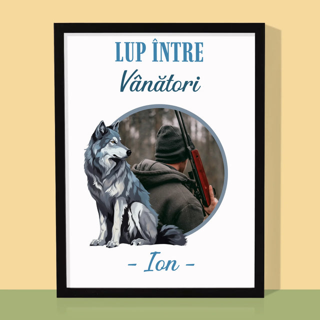 Fotografie Si Semnătură: Lup Între Vânători - Imprimare Cu Ramă 30X40 (Verticală)