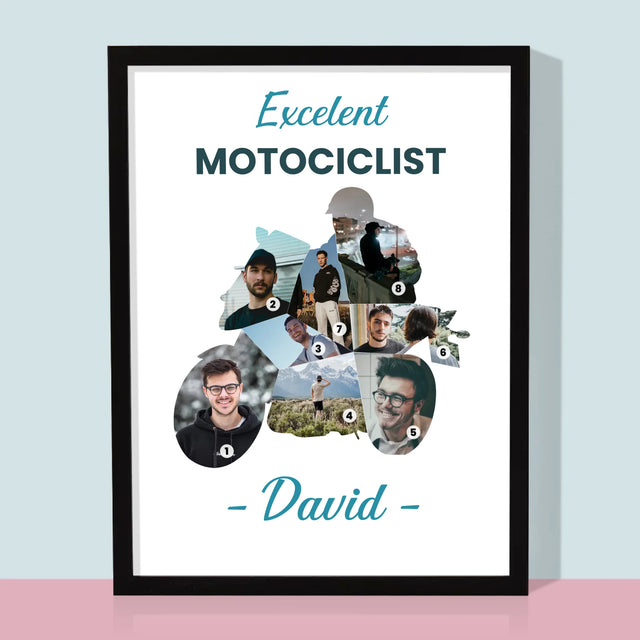 Formă Din Fotografii: Motociclist Excelent - Imprimare Cu Ramă 30X40 (Verticală)