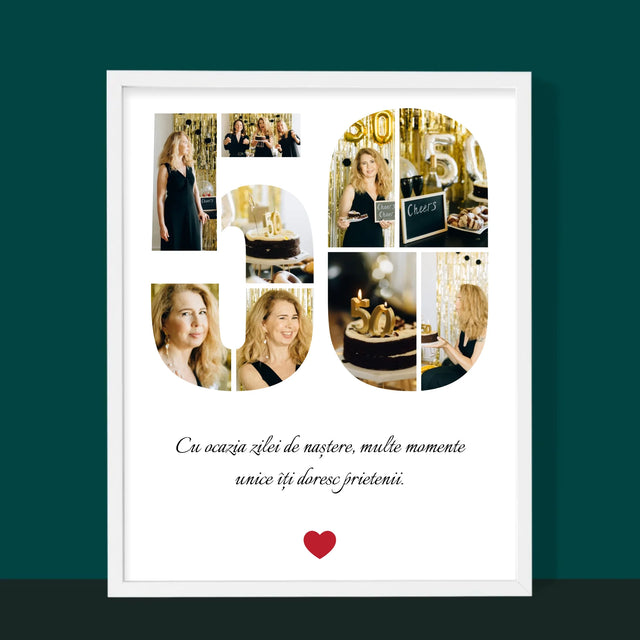 Formă Din Fotografii: A 50 Zi De Naștere - Imprimare Cu Ramă 30X40 (Verticală)