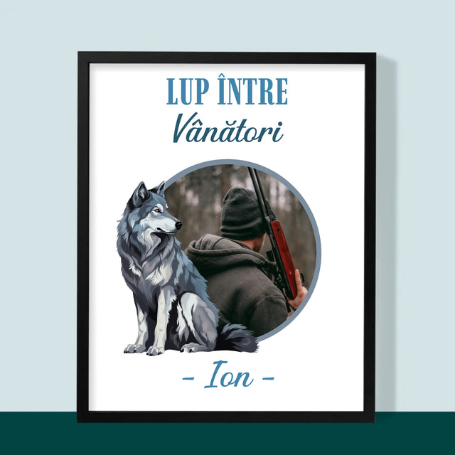 Fotografie Si Semnătură: Lup Între Vânători - Imprimare Cu Ramă 30X40 (Verticală)