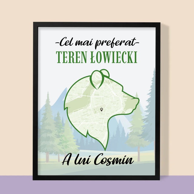 Harta Oraș: Cel Mai Preferat Loc De Vînătoare - Imprimare Cu Ramă 30X40 (Verticală)