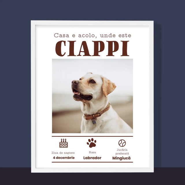 Fotografie Si Semnătură: Certificat De Naștere A Cățălușului - Imprimare Cu Ramă 30X40 (Verticală)