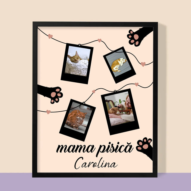 Colaj De Fotografii: Mama Pisică Polaroid - Imprimare Cu Ramă 30X40 (Verticală)