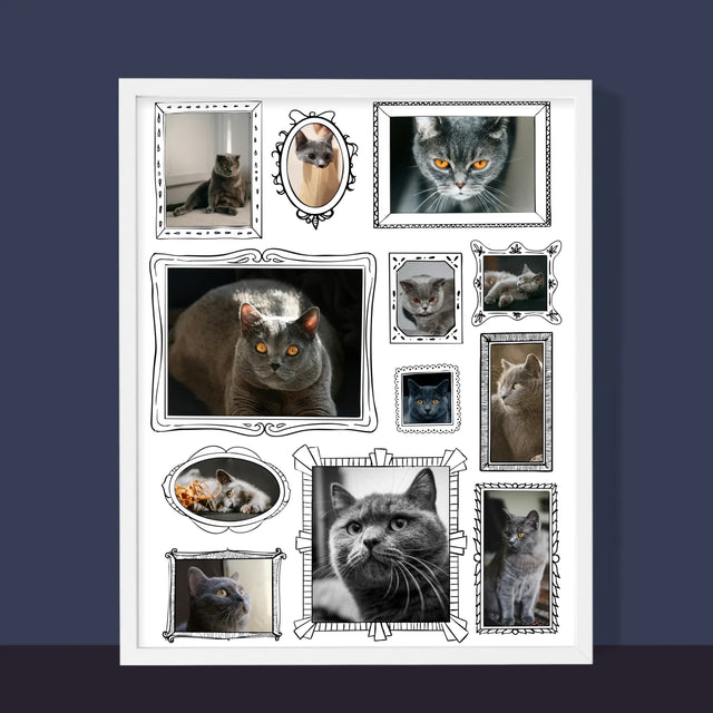 Colaj De Fotografii: Perete Galereia Cu Pisic - Imprimare Cu Ramă 30X40 (Verticală)